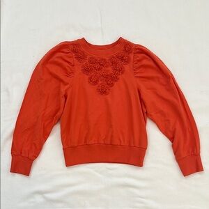 NWT Anthropologie Coral Embroidered Pullover Sweater Small